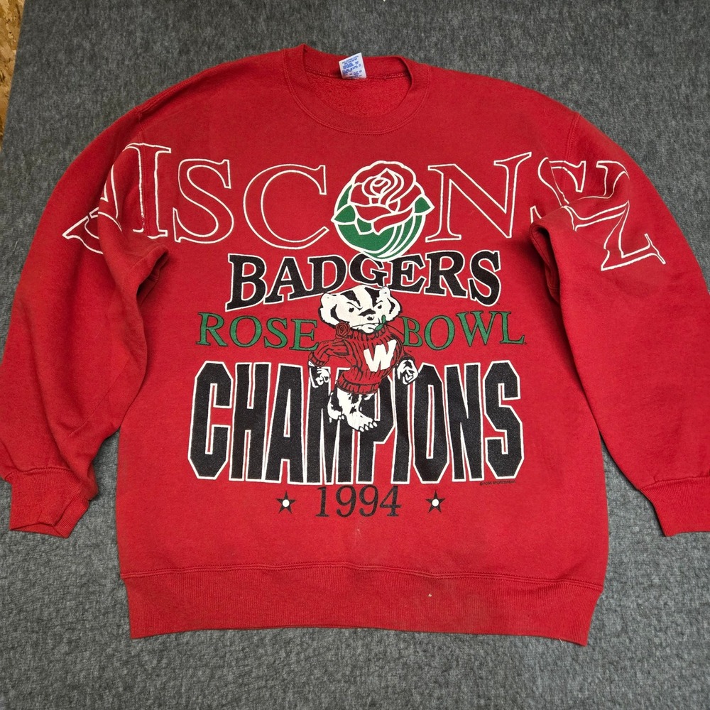 VTG UW Madison Wisconsin Badgers Sweatshirt Mens Large Rose Bowl 1994 Spellout